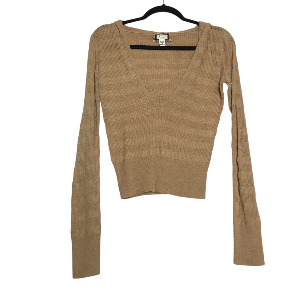 Abercrombie & Fitch Preppy Y2K Brown Striped Hooded Top Womens Size M Granola
